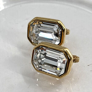 Vintage 90's Monet Earrings Clip On Crystal Gold tone Classic Minimalist
